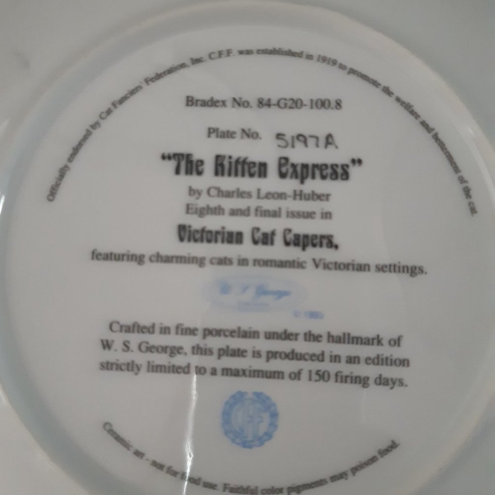 Collector Cat Plate "THE KITTEN EXPRESS" Victorian Cat Capers by C L Huber. - Picture 5 of 5